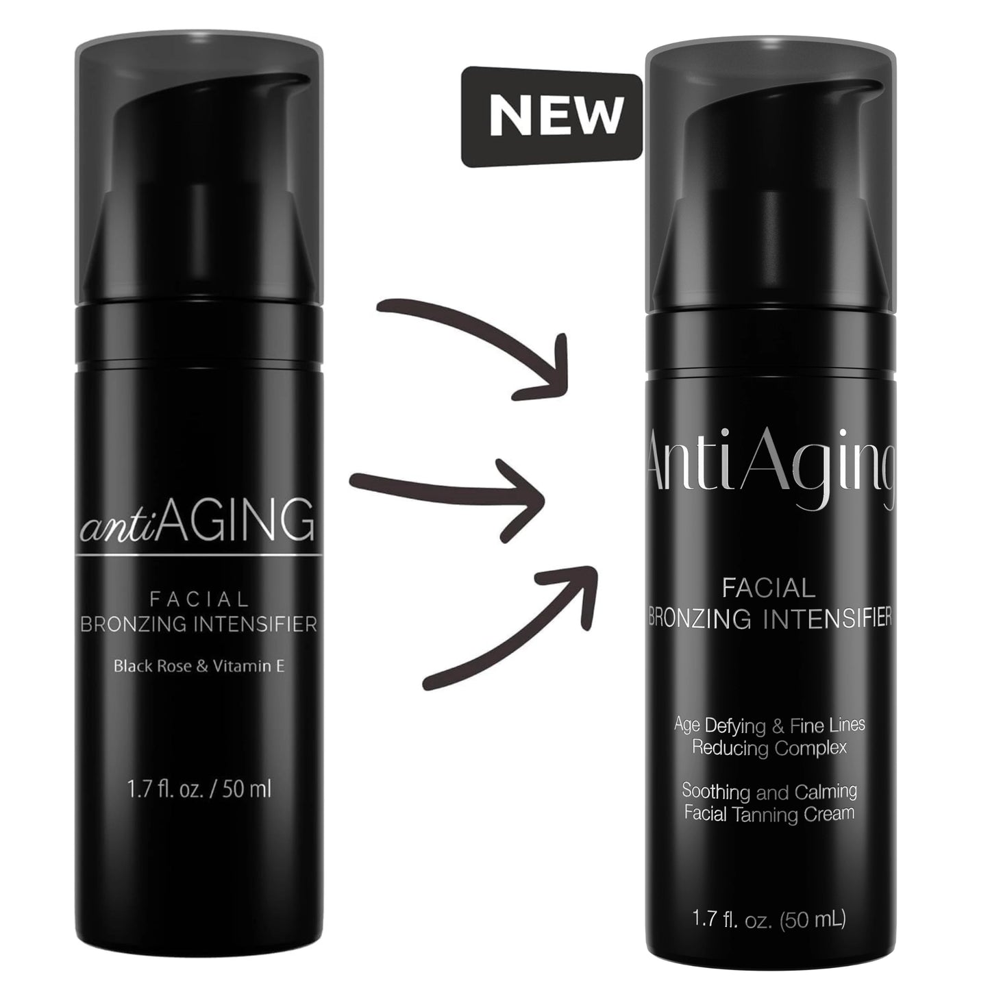 Verpackungsvergleich alt vs. neu von Onyx Anti-Aging Gesichtsbräuner