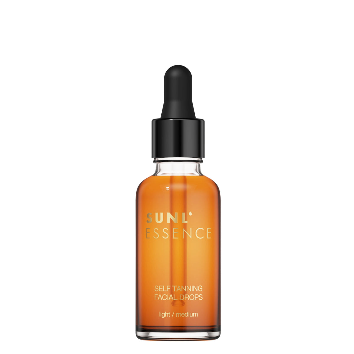 Produktfoto der SUNL ESSENCE Self Tanning Facial Drops Variante light medium in Glasflasche mit schwarzer Pipette
