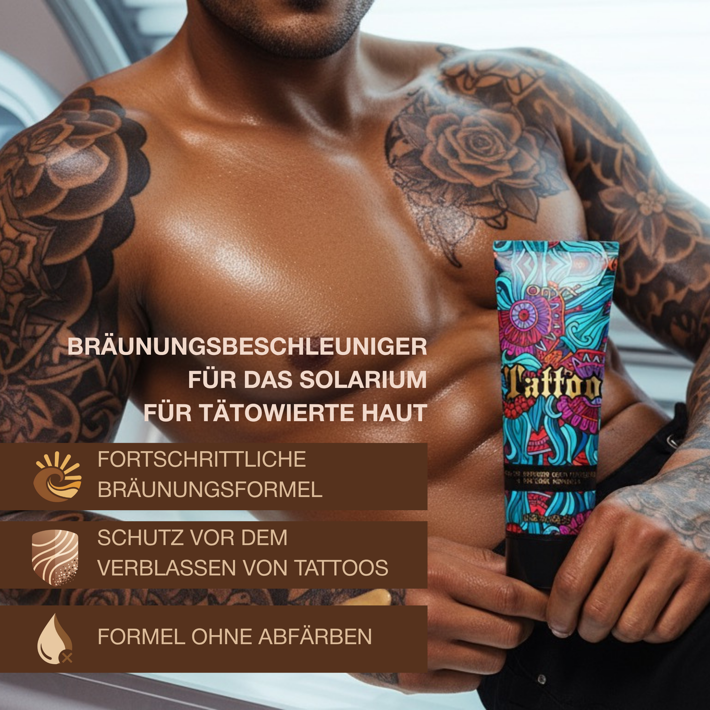 Tattoo Sonnenbank Bräunungscreme mit Bronzer – Intensives Bräunen & Tattoo-Pflege