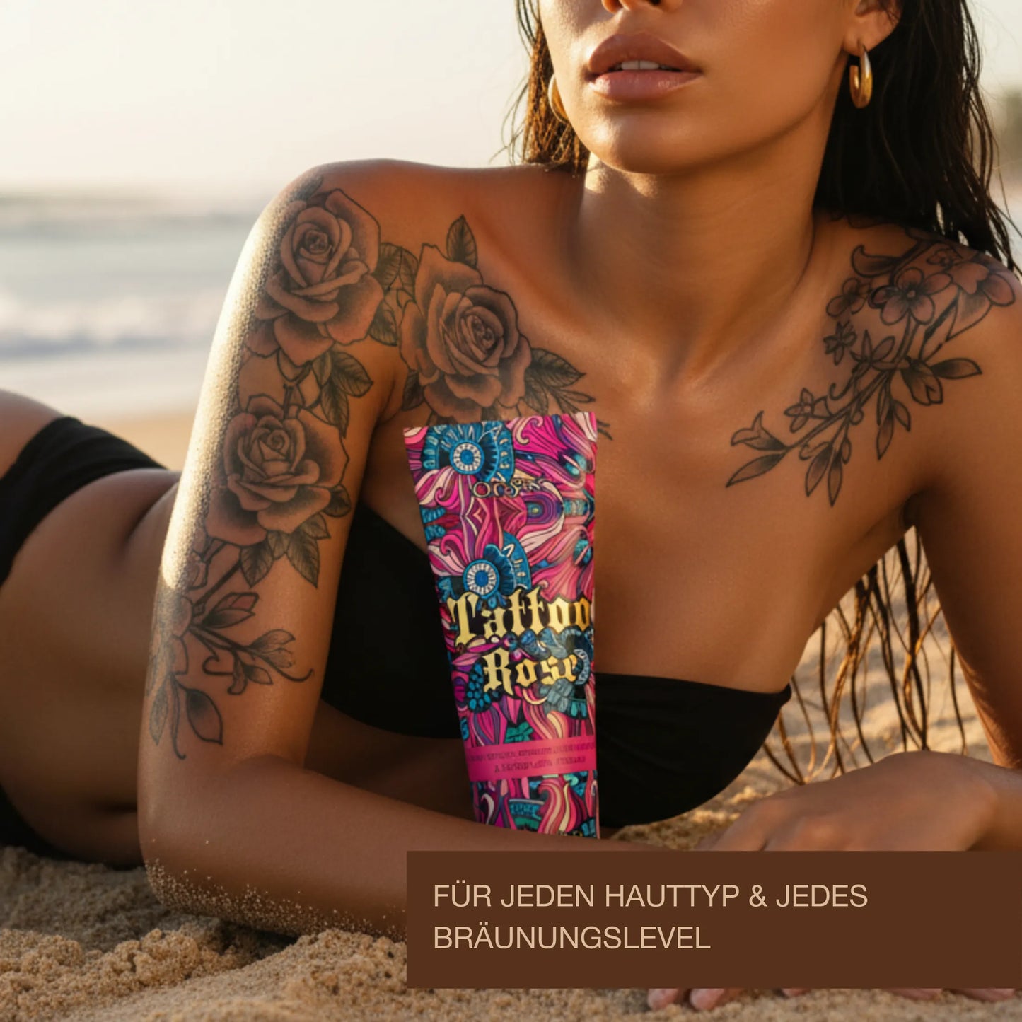Tattoo Rose Sonnenbank Bräunungsbeschleuniger für Frauen mit Tattoo-Pflege