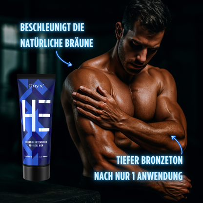 Onyx HE Bräunungscreme für Männer beschleunigt den natürlichen Bräunungsprozess. Sichtbar dunklere Haut nach nur einer Anwendung.