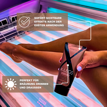 Onyx X-LEGS Bräunungslotion mit Anti-Cellulite-Wirkung im Solarium. Strafft die Haut und intensiviert die Bräune bei jeder Anwendung.